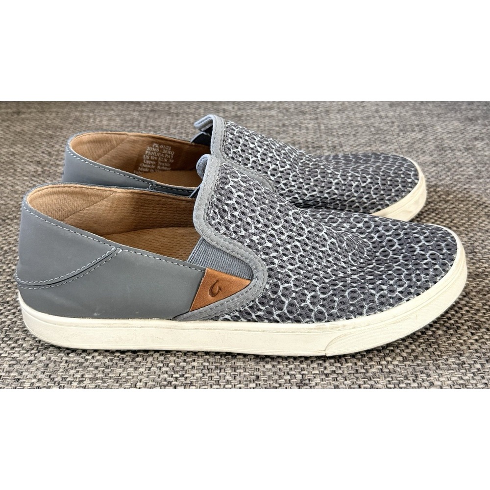 OluKai Women's Gray Textile Slip-On Flats Snake Print Round Toe W US 9 EU 39